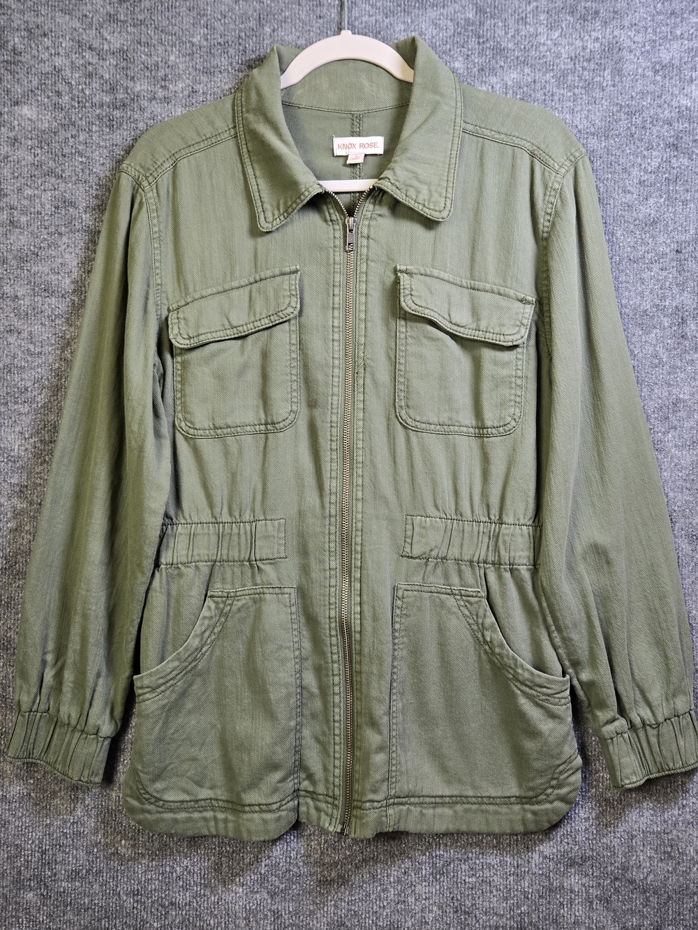 Knox Rose Top Womens S Military Green Utility Jacket Elastic Waist Full Zip